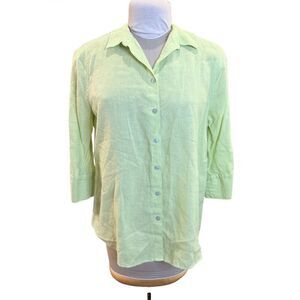 Chico’s Linen Blouse 3/4 Sleeves Button Front Blouse Green